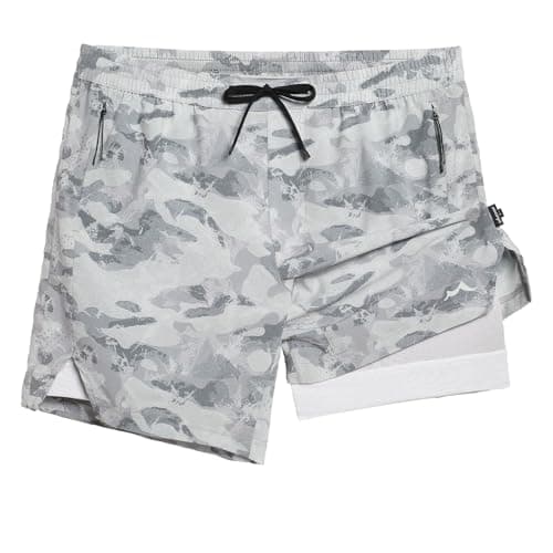 maamgic Men's Athletic Running Shorts with Liner Ultra Lightweight Workout Shorts 7" Quick Dry Gym Shorts with Zipper Pockets Gray Camo Medium - Image 1