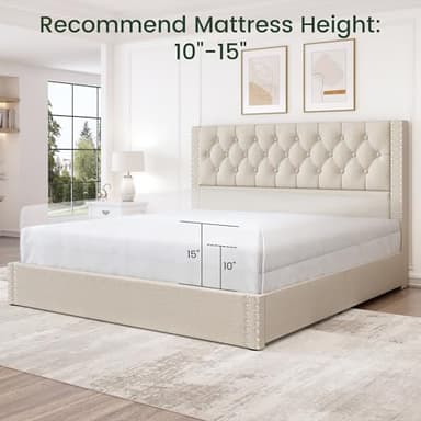 LARMACE King Size Bed Frame with 4 Storage Drawers and Tufted Headboard Linen Upholstered Platform Bed Frame with Heavy Duty Wood Slats, No Box Spring Needed, Easy Assembly, Beige - Image 7