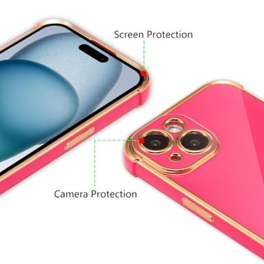 ZTOFERA Designed for iPhone 15 Plus Case 6.7 inch,Cute Plating Edge Love Hearts Pattern with Camera Lens Protection Phone Cover for Girls Women,Hot Pink - Image 2