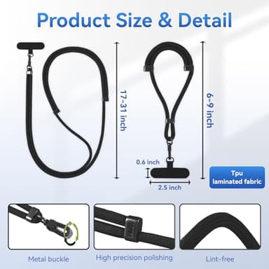 VVAAGG Cell Phone Lanyard for iPhone: Crossbody Phone Strap Adjustable Neck Wrist Strap Anti Theft Long Lanyard Travel Essential for Women Most iPhone and Android Smartphones - Image 3