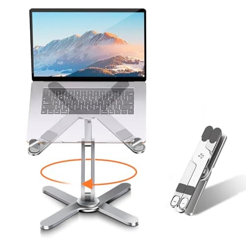 Moallia Laptop Stand with 360 Rotating Base, Computer Notebook Laptop Riser Metal Holder for Desk Collaborative Work, Fully Foldable for Easy Storage, Fits All MacBook, Laptops up to 16 inches - Image 1