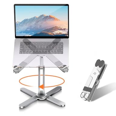 Moallia Laptop Stand with 360 Rotating Base, Computer Notebook Laptop Riser Metal Holder for Desk Collaborative Work, Fully Foldable for Easy Storage, Fits All MacBook, Laptops up to 16 inches - Image 1
