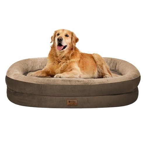 Orthopedic Waterproof Large Dog Bed: Memory Foam Washable Dog Bed with Bolsters - XL Removable Orthopedic Pet Cover for Medium Large Sized Pet - Non-Slip Bottom - Coffee