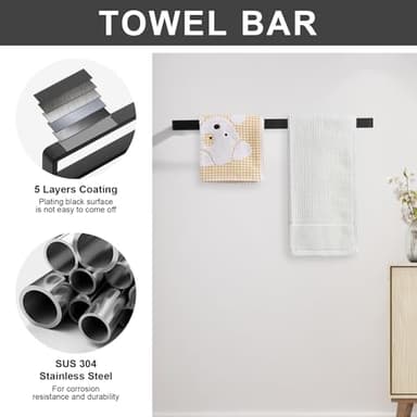 YACVCL 4-Piece Matte Black Bathroom Hardware Accessories Set, Bath Towel Bar Set SUS304 Stainless Steel, Round Towel Racks for Bathroom Wall Mounted - Image 3