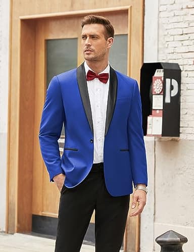COOFANDY Men's Tuxedo Jacket Wedding Blazer One Button Dress Suit for Dinner Prom Party Blue - Image 4