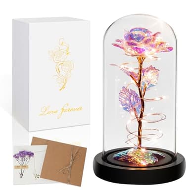Childom Birthday Gifts for Women,Flowers for Delivery Prime,Colorful Rainbow Light Up Rose in A Glass Dome,Christmas Rose Gifts for Her Mom Women Wife Girl Grandma on Christmas Anniversary Valentines - Image 1