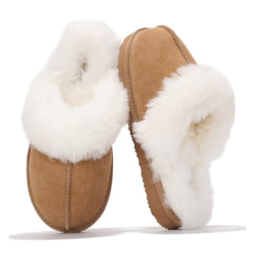 Project Cloud Genuine Leather Slippers for Women Footwear with Genuine Fur Lining Womens Clogs & Mule - Non-slip Indoor/Outdoor Scuff Womens Slippers with Memory Foam Insole (Henka,CHSTNUT,11) - Image 1