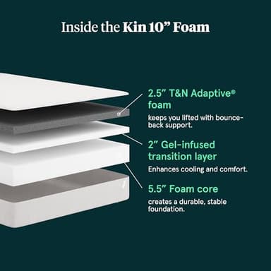 Kin By Tuft & Needle Medium Firm 10" Twin Adaptive Foam Mattress in a Box, Cooling Pressure Relief, Balanced Support, 100 Night Trial, Fiberglass-Free, CertiPUR-US, 10-Year Limited Warranty - Image 3