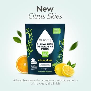 Puracy Dishwasher Pods, Natural Dishwasher Detergent, Citrus Skies Dish tabs - Enzyme-Powered, Spot & Residue Free - TikTok Trend Items, Must Haves from TikTok (Citrus Skies, 50 Count - 2 Pack) - Image 3