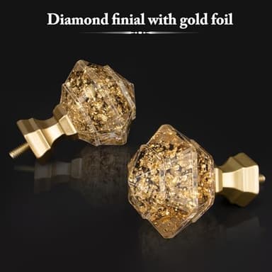 TONIAL Curtain Rods 32 to 55 Inch(2.6 to 4.8 ft), Telescoping Splicing 3/4 Single Rods for Windows 20 to 53 Inch(1.7 to 4.4 ft) Decorative Drapery Rod with Translucent Diamond Finial, Gold - Image 4