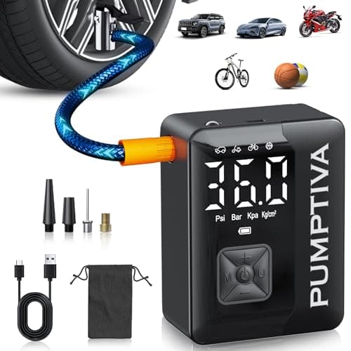 Tire Inflator Portable Air Compressor, 150 PSI Portable Electric Bike Pump Auto Shut-Off Cordless Car Tire Air Pump with Accurate LCD Display LED Light for Car, Motorcycle, Bicycle, Bike, Ball - Image 1