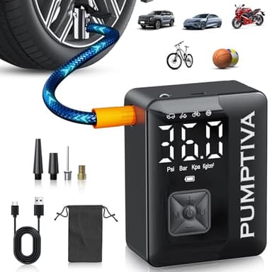 Tire Inflator Portable Air Compressor, 150 PSI Portable Electric Bike Pump Auto Shut-Off Cordless Car Tire Air Pump with Accurate LCD Display LED Light for Car, Motorcycle, Bicycle, Bike, Ball - Image 1