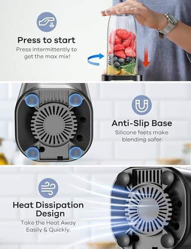 Ganiza Blender for Smoothies, 14Pcs Personal Blender for Shake and Smoothies for Kitchen with 3 Portable Cups (1x24oz & 2X17oz), Single Serve Smoothie Maker, Nutritious Recipe - Image 3