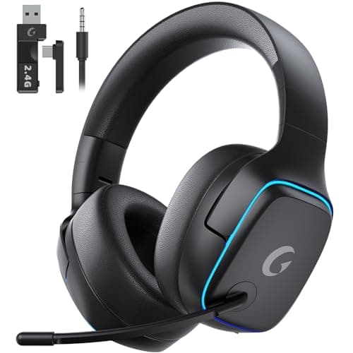 Gvyugke 2.4GHz Wireless Gaming Headsets for PS5, PS4, PC, Switch - Bluetooth 5.3 Gaming Headphones with Noise Canceling Mic, 7.1 Surround Sound, 70H Battery, Blue Lighting - Black