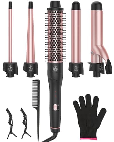 ANIEKIN 5 in 1 Curling Iron Set, Fast Heat Up Curling Wand from 3/8 to 1 1/4 Inch and a Thermal Brush Come with, Dual Voltage Hair Curler for Women All Hair Types and Travel Use, Gifts for Women - Image 1