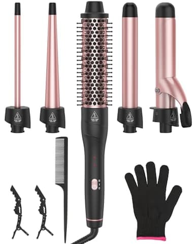 ANIEKIN 5 in 1 Curling Iron Set, Fast Heat Up Curling Wand from 3/8 to 1 1/4 Inch and a Thermal Brush Come with, Dual Voltage Hair Curler for Women All Hair Types and Travel Use, Gifts for Women - Image 1