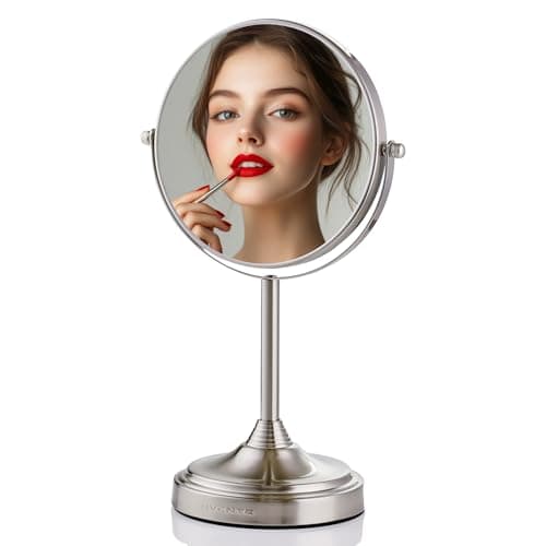 OVENTE 7'' Tabletop Makeup Mirror with 1X/7X Magnification, 360° Swivel Design and Double-Sided Free-Standing Vanity Mirror Perfect for Dresser, Bedroom and Office Desk, Nickel Brushed MNLCT70BR1X7X - Image 1