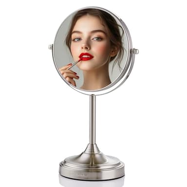 OVENTE 7'' Tabletop Makeup Mirror with 1X/7X Magnification, 360° Swivel Design and Double-Sided Free-Standing Vanity Mirror Perfect for Dresser, Bedroom and Office Desk, Nickel Brushed MNLCT70BR1X7X - Image 1