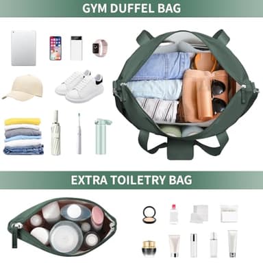ETRONIK Gym Bag for Women, 47L Carry On Travel Duffel Bag with Shoes Compartment, Weekender Overnight Bag with Wet Pocket & USB Charging Port for Women, Travel, Gym, Weekend, Large Size (Dark Green) - Image 4