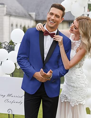 COOFANDY Men's Tuxedo Jacket Wedding Blazer One Button Dress Suit for Dinner Prom Party Blue - Image 2