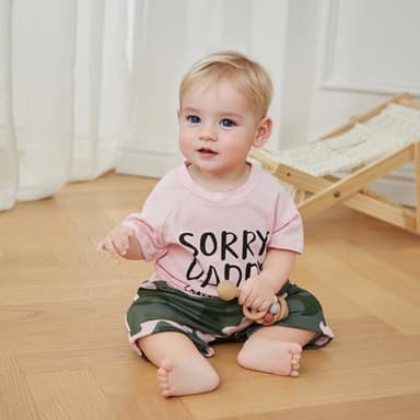 Fernvia Toddler Girls Clothes 1T 2T 3T 4T 5T Summer Outfits Baby Kids Letter Short Sleeve T-Shirt Tops & Camouflage Shorts Sets (A-Pink, 6-12 Months) - Image 2