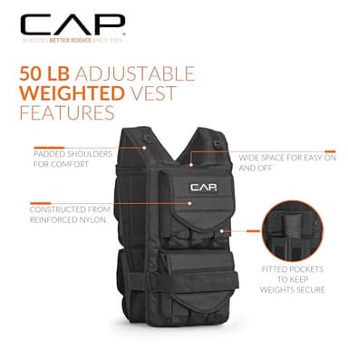 CAP Barbell Adjustable Weighted Vest, 50 lb, Black - Image 3