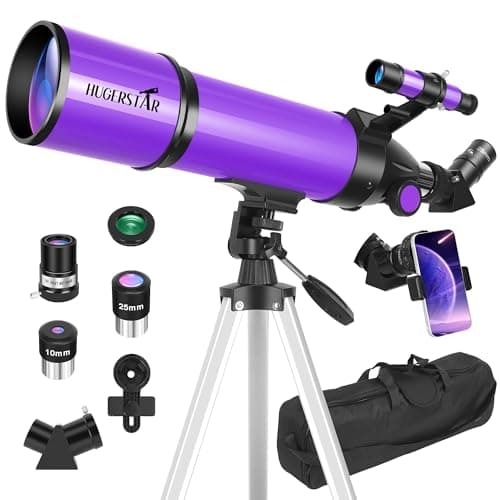 HUGERSTAR Telescope, Telescope for Adults & Kids & Astronomy Beginners, 80mm Aperture 600mm Portable Refractor Telescopes Fully Multi-Coated Optics with AZ Mount Tripod, Phone Adapter and Moon Filter - Image 1