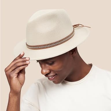 Pineapple&Star Sun Straw Fedora Beach Hat Fine Braid UPF50+ for Unisex (Small, Off-White Nirva) - Image 6