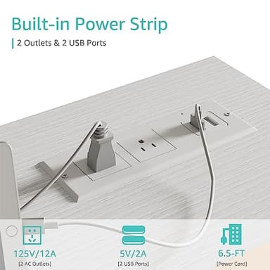 Lufeiya White Computer Desk with Power Outlet, 40 inch Simple Teen Study Table Home Office Work Writing Desks with Charging Station Outlets USB Port Built in, Storage Pocket,White - Image 4