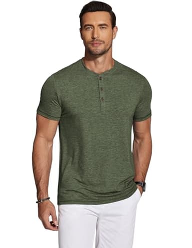 COOFANDY Men's Henley Short Sleeve Shirts Casual Button Henley Basic Tee Solid Fashion Shirts Dark Green - Image 7