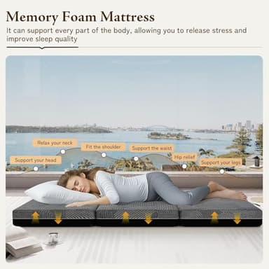 GEMBED Tri Folding Mattress Twin Size - Memory Foam Tri-fold Mattress, Handle & Non-Slip Bottom, Portable Foldable Sofa Bed Floor Chair for Travel RV Camping Guest Yoga - 4 Inch, 75" 38"x4" - Image 2