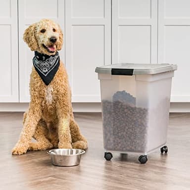 IRIS USA Airtight Dog Food Storage Container, WeatherPro, Up to 50 lbs, Removable Wheels, for Dog Cat Bird and Other Pet Food Storage Bin, Keep Fresh, Translucent Body, Made in USA, Clear/Gray - Image 8