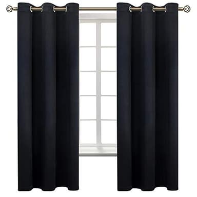 BGment Black Blackout Curtains for Bedroom 63 Inches Long, Black Out Room Darkening Light Blocking Thermal Insulated Grommet Window Drapes for Summer Heat, Each Panel 42 Inch Wide - Image 1