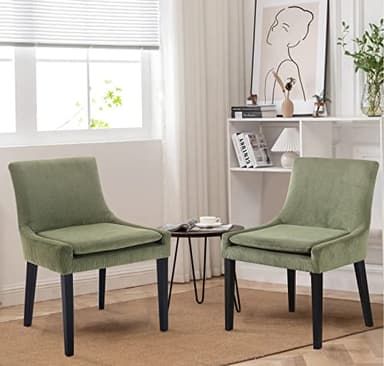 COLAMY Modern Dining Chairs Set of 4, Upholstered Corduroy Accent Side Chairs with Mid Back and Wood Legs for Living Room/Dining Room- Light Green - Image 2
