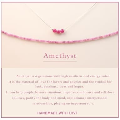 2Pcs Amethyst Necklace - Beaded Necklace Crystal Necklaces For Women - 4 MM Spinel Choker and Silver Chain Gem Pendant Women Jewelry - Image 4