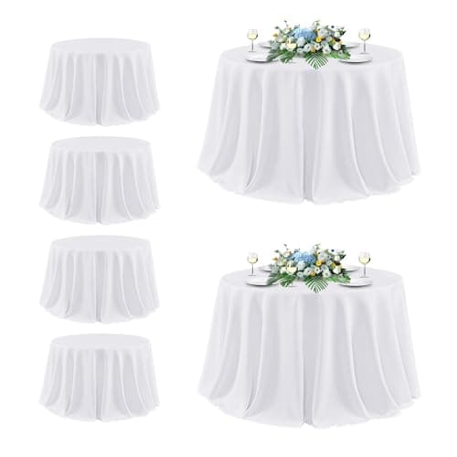 sancua White Round Tablecloth 132 Inch Diameter, 6 Pack - Circle Polyester Fabric Table Cloth for Wedding Party Reception Banquet Birthday, Washable Formal Table Cover (Fit 54-96 Inch Tables) - Image 1