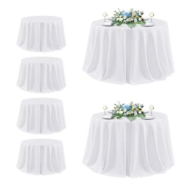 sancua White Round Tablecloth 132 Inch Diameter, 6 Pack - Circle Polyester Fabric Table Cloth for Wedding Party Reception Banquet Birthday, Washable Formal Table Cover (Fit 54-96 Inch Tables) - Image 1