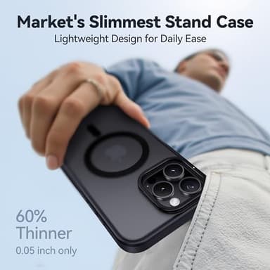 CASEKOO Slimmest Case with Stash Stand & MagSafe for iPhone 16 Pro Max, Military Grade Shockproof Protective Phone Case, Translucent Matte Thin Cover for iPhone 16 Pro Max Case 6.9", Phantom Black - Image 2