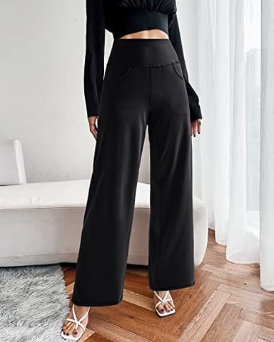 Promover Wide Leg Pants Woman Yoga Pants with Pockets Loose Stretchy Casual Lounge Sweatpants Women Fashion Clothing(Black,M,31") - Image 4