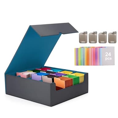 Venssu Card Storage Box For Trading Cards With Dedicated Card Supporters,3000+ Mtg Deck Box With 24 Colorful Divider Tabs,Trading Card Storage Fits For Magic Game Cards (Black and Cyan) - Image 1
