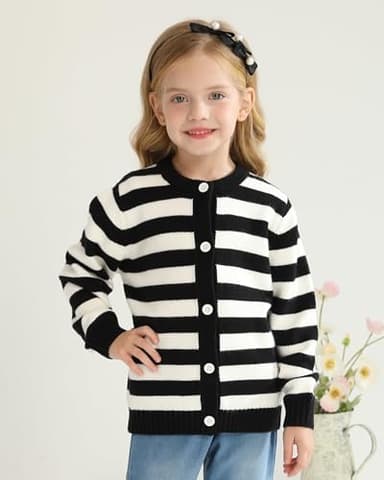 Mikrdoo Girls Sweaters 7-8 Years School Uniform Sweater Cowl Neck Button Front Outerwear Black - Image 3