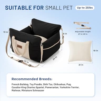 ZOMISIA Dog Car Seat for Small to Medium Dogs - Waterproof Pet Booster Seat for Car with Clip-On Safety Leash, Travel Carrier for Puppy up to 25 lbs, Memory Foam Filling and Adjustable Buckles, Black - Image 2