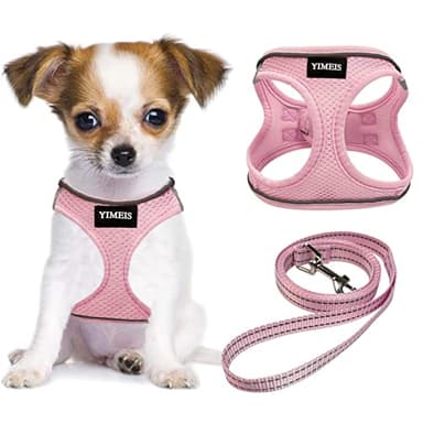 YIMEIS Dog Harness and Leash Set, No Pull Soft Mesh Pet Harness, Reflective Adjustable Puppy Vest for Small Medium Large Dogs, Cats (Pink, X-Small (Pack of 1) - Image 1
