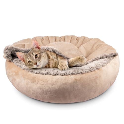 JOEJOY Small Dog Cat Bed With Hooded Blanket, Cozy Cuddler Luxury Puppy Pet Donut Round Calming Anti-Anxiety Burrow Cave - Anti-Slip Bottom, Machine Washable, 23 Inch - Image 1