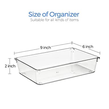 Ravinte 6 Pack Drawer Organizer - 6" X 9" Plastic Storage Bins, Acrylic Organizers with Non-Slip Pads Clear Desk Storage Tray for Makeup, Jewelries, Kitchen Utensils, Bathroom and Office - Image 3