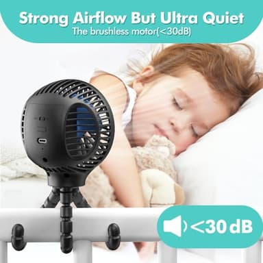 HomeLifairy Portable Stroller Fan, USB or Rechargeable Battery Operated with 3 Speeds and 360°Rotate, Cooling Clip On for Baby Crib Travel Car Seat Black - Image 5