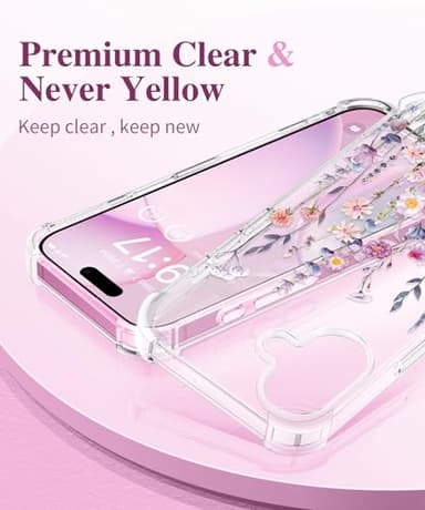 GVIEWIN for iPhone 16 Case, with Screen Protector & Camera Lens Protector, Floral Shockproof Protective Bumper Slim Soft Clear Phone Cover for Women 2024 6.1"(Floratopia/Colorful) - Image 3