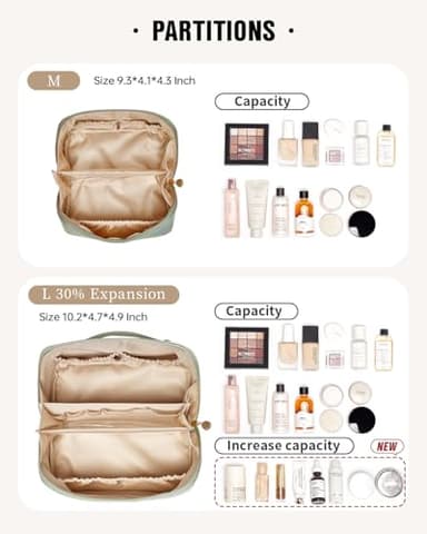 EACHY Travel Makeup Bag, Large Capacity Cosmetic Bags for Women, Waterproof Portable Open Flat Toiletry Bag Make up Bag with Divider and Handle (LB-Green, Large) - Image 3