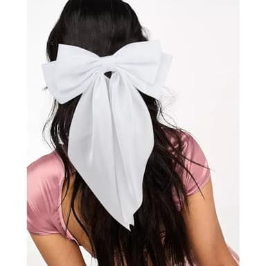 Velscrun 3Pcs Women's Hair Accessories Gifts: White, Black, and Khaki Oversized Satin Hair Bows with Long Tails, Barrettes, and Clips for Girls - Image 3