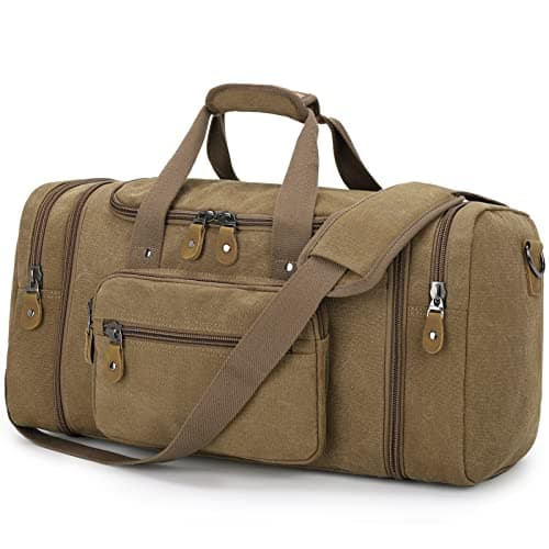 Gonex Canvas Duffle Bag for Travel, 50L Duffel Overnight Weekend Bag(Coffee) - Image 1